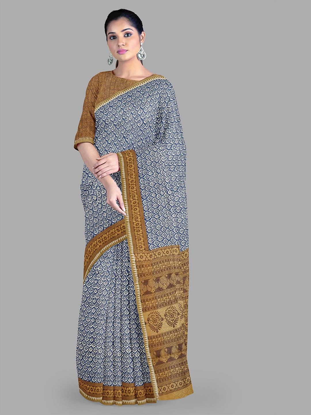 

The Chennai Silks Floral Zari Pure Cotton Chanderi Saree, Blue