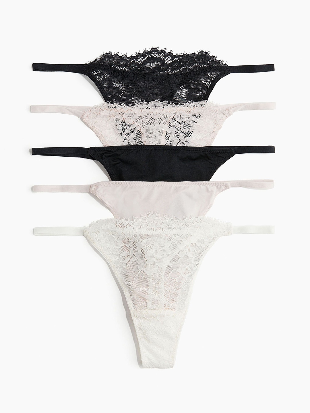 

H&M Women Pack Of 5 Tanga Thong Briefs, White