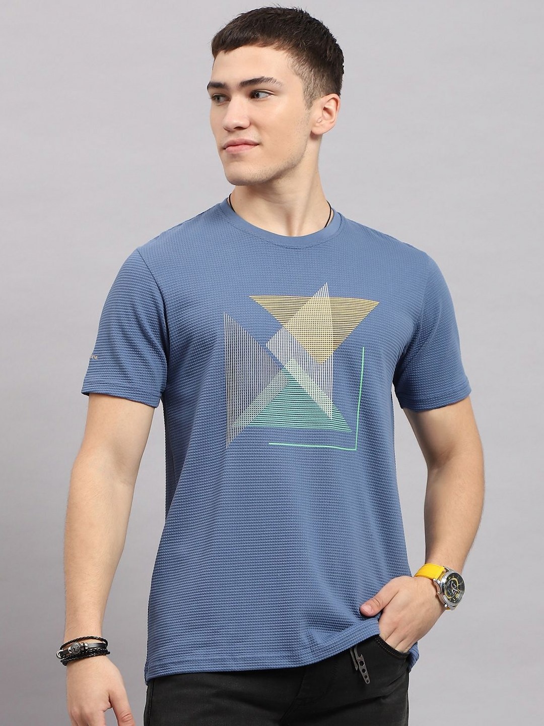 

Monte Carlo Men Graphic Printed Round Neck Cotton T-shirt, Blue