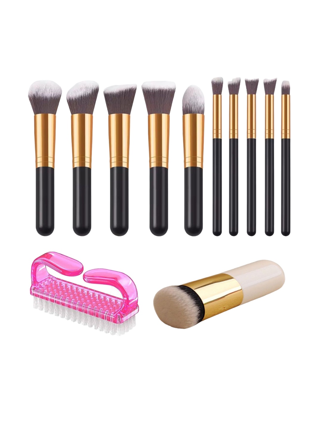 

zemglam Set Of 12 Makeup Brushes With Nail Cleaning Brush, Gold