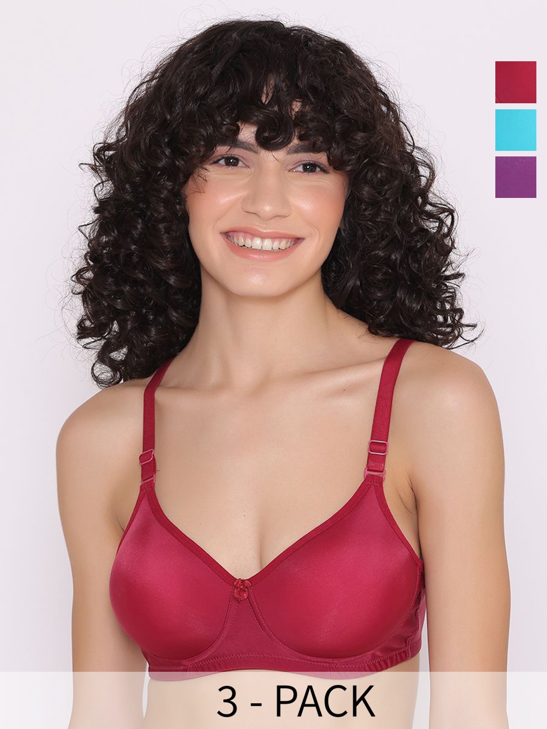 

INKURV Pack Of 3 Full Coverage Lightly Padded Bra, Purple