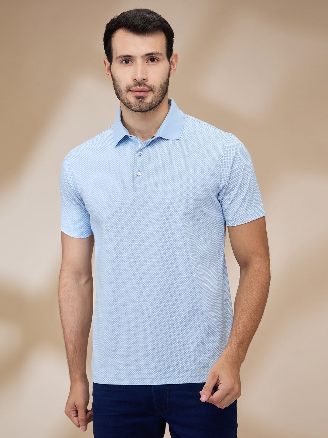 

Park Avenue Men Abstract Printed Polo Collar Cotton Slim Fit T-shirt, Blue