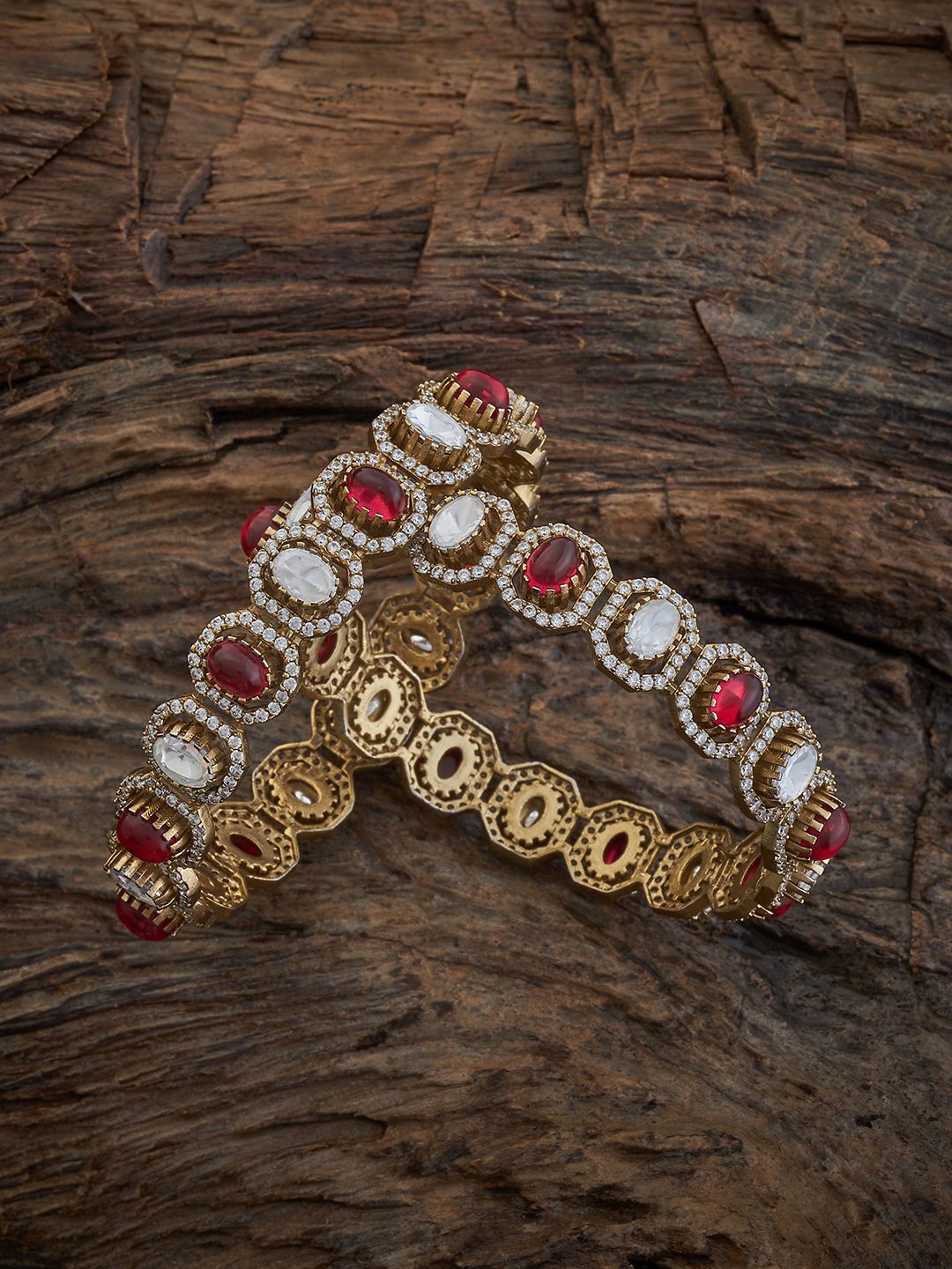 

Kushal's Fashion Jewellery Set Of 2 Gold-Plated Kundan Stone-Studded Bangles