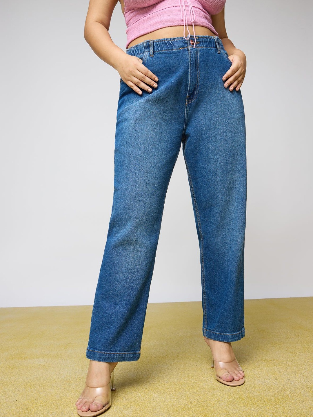 

FREAKINS Women Mom Fit High-Rise Light Fade Jeans, Blue