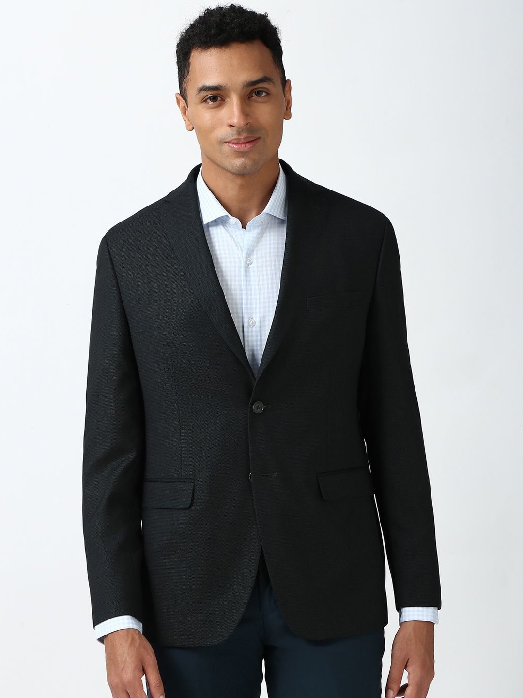 

Peter England Elite Textured Slim Fit Single Breasted Formal Blazer, Black