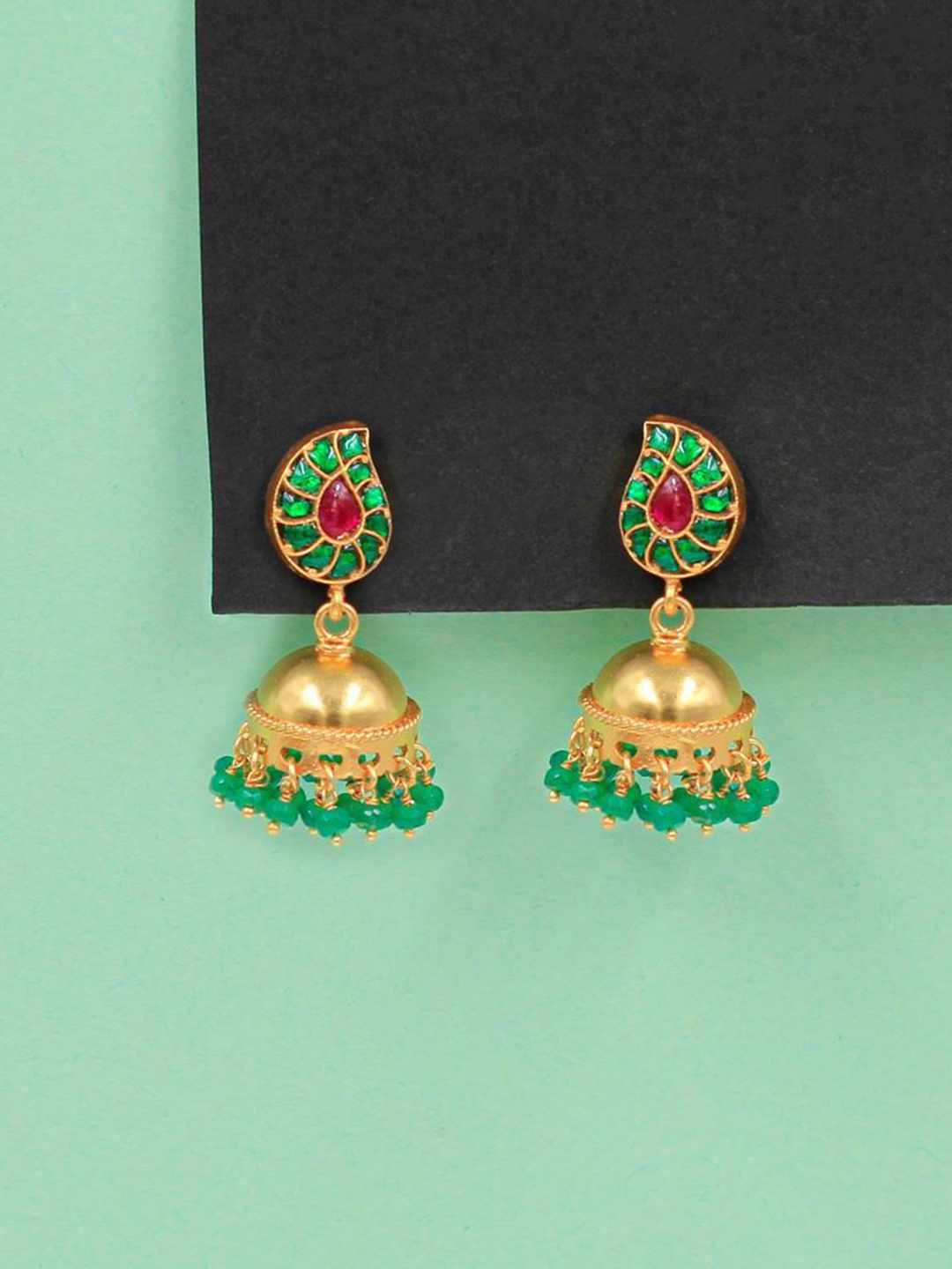 

SANGEETA BOOCHRA Gold-Plated Dome Shaped Jhumkas, Green