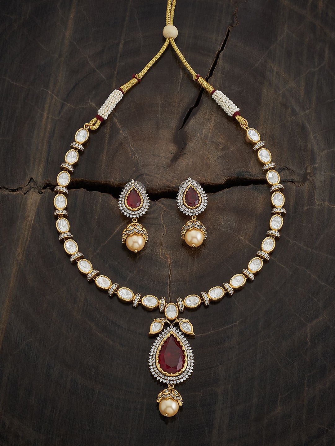 

Kushal's Fashion Jewellery Kundan Studded & Beaded Jewellery Set, Gold