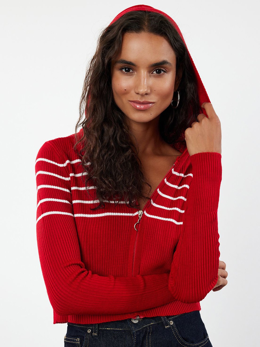 

Trendyol Women Striped Cardigan, Red