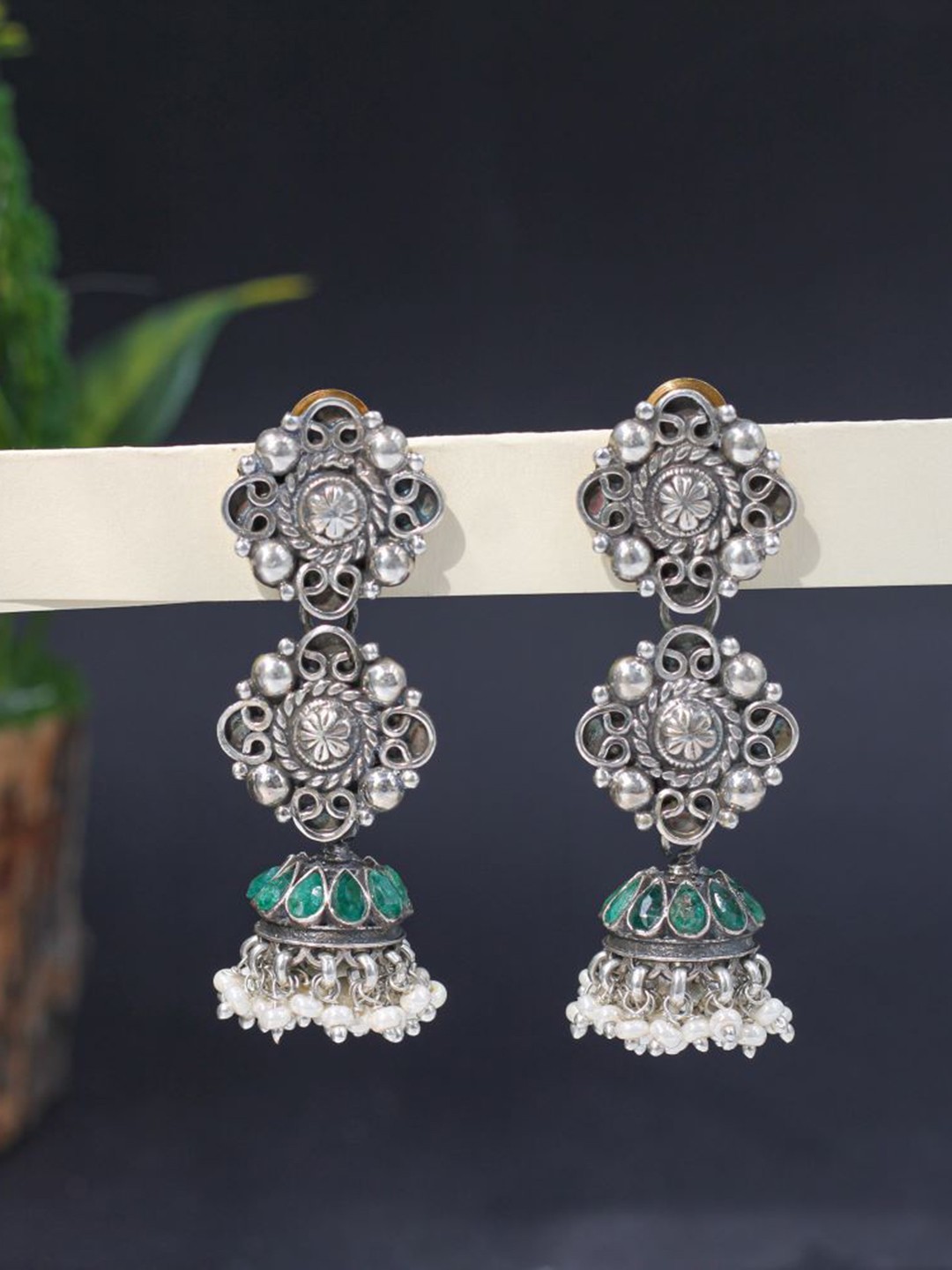 

SANGEETA BOOCHRA Silver Kundan Jhumkas