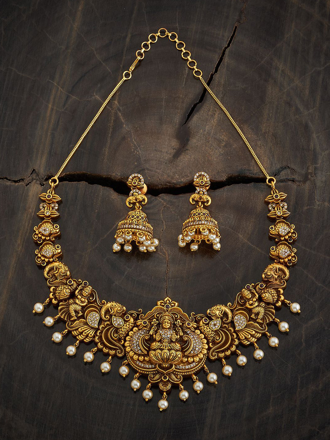 

Kushal's Fashion Jewellery Gold Plated Stone Studded & Beaded Antique Jewellery Set