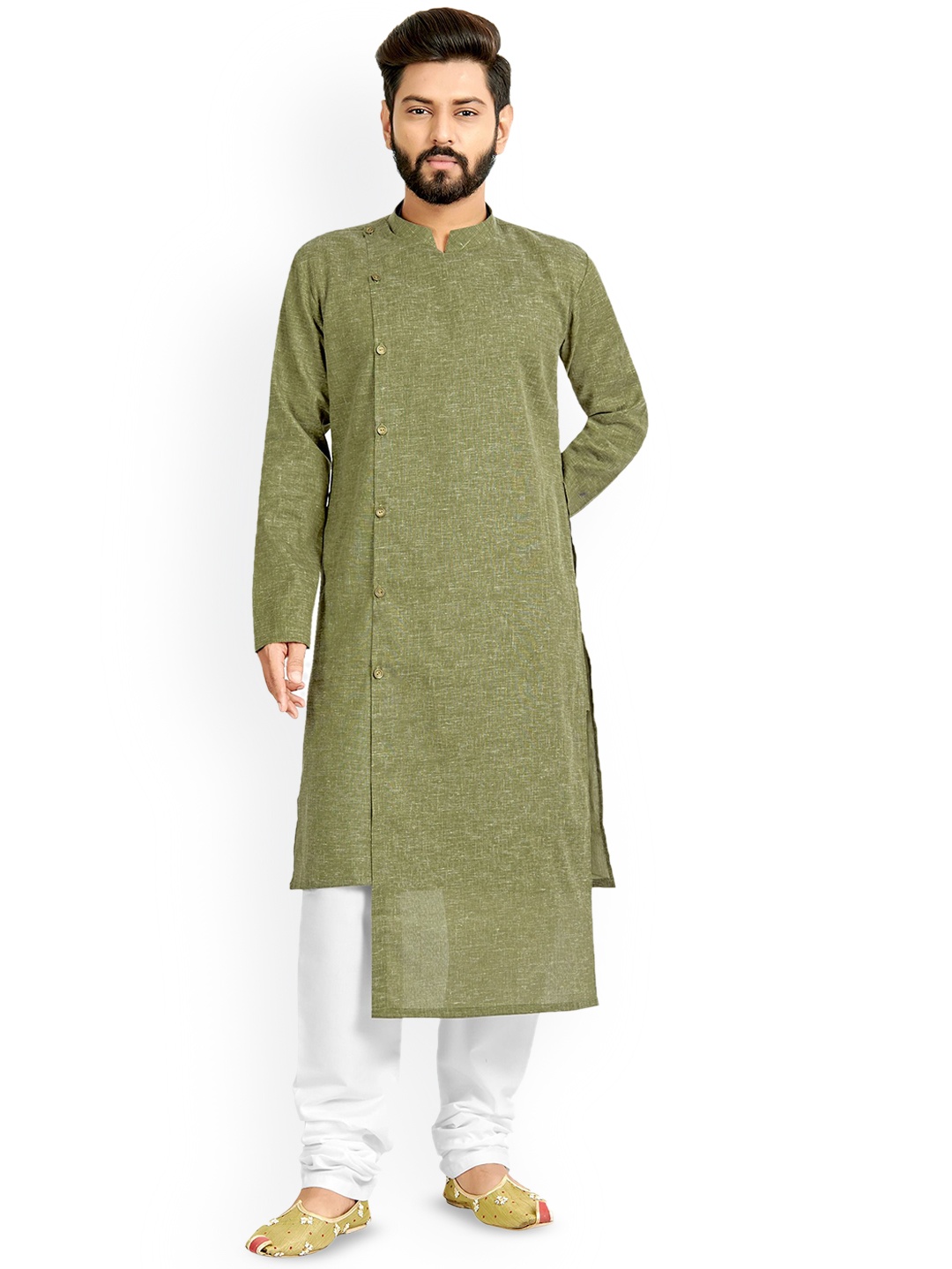 

Nimayaa Mandarin Collar Angrakha Straight Kurta, Olive