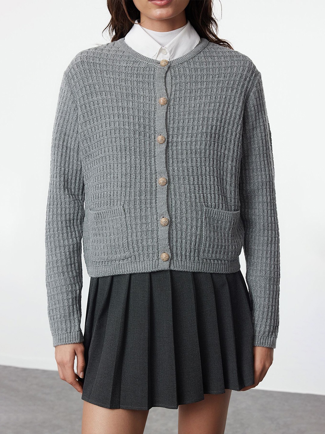 

Trendyol Women Cable Knit Cardigan, Grey