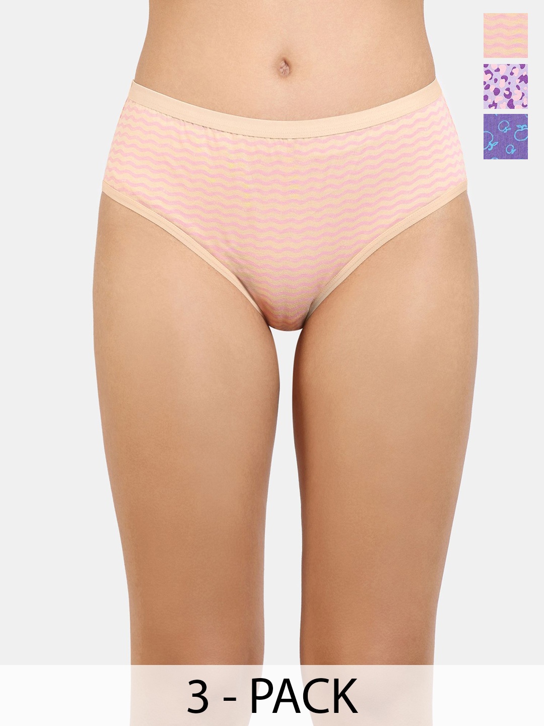 

Rosaline by Zivame Women Pack Of 3 Assorted Abstract Printed Hipster Briefs