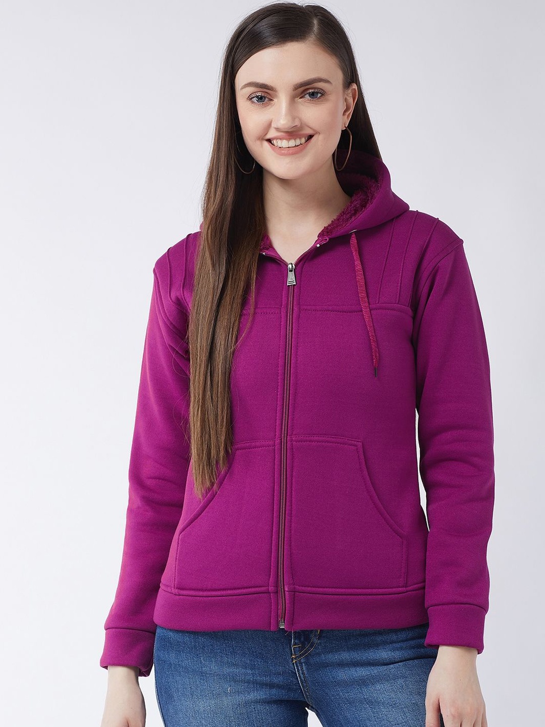 

PIVL Women Solid Hooded Windcheater Jacket, Purple