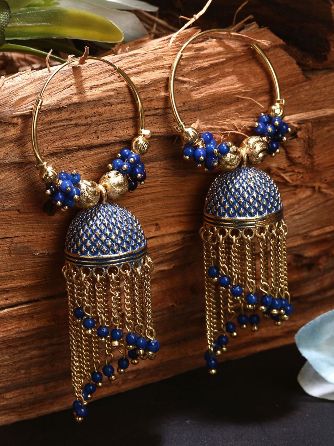 

ANIKAS CREATION Gold Plated Beaded Dome Shaped Enamelled Jhumkas