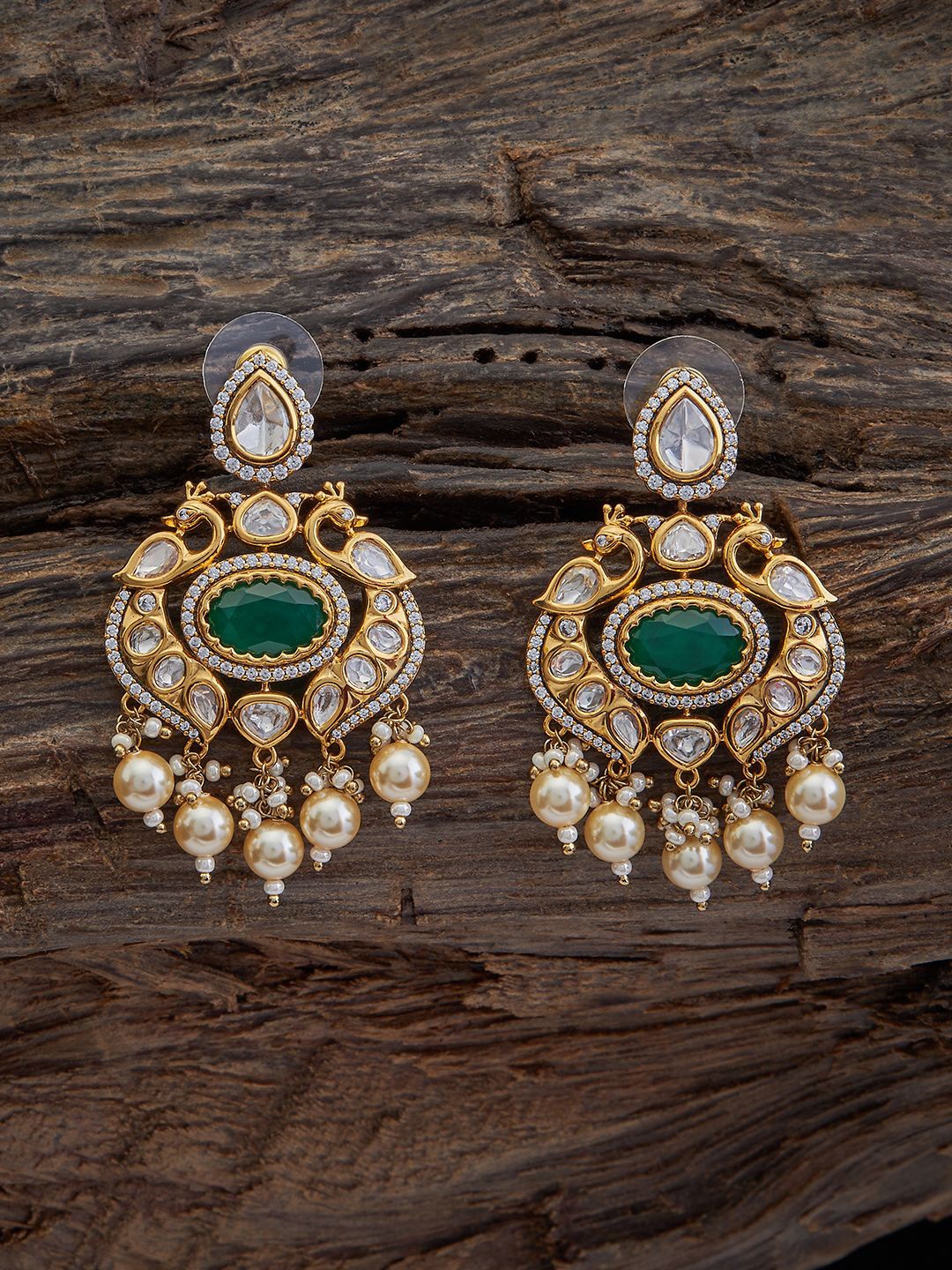 

Kushal's Fashion Jewellery Crescent Shaped Kundan Drop Earrings, Green