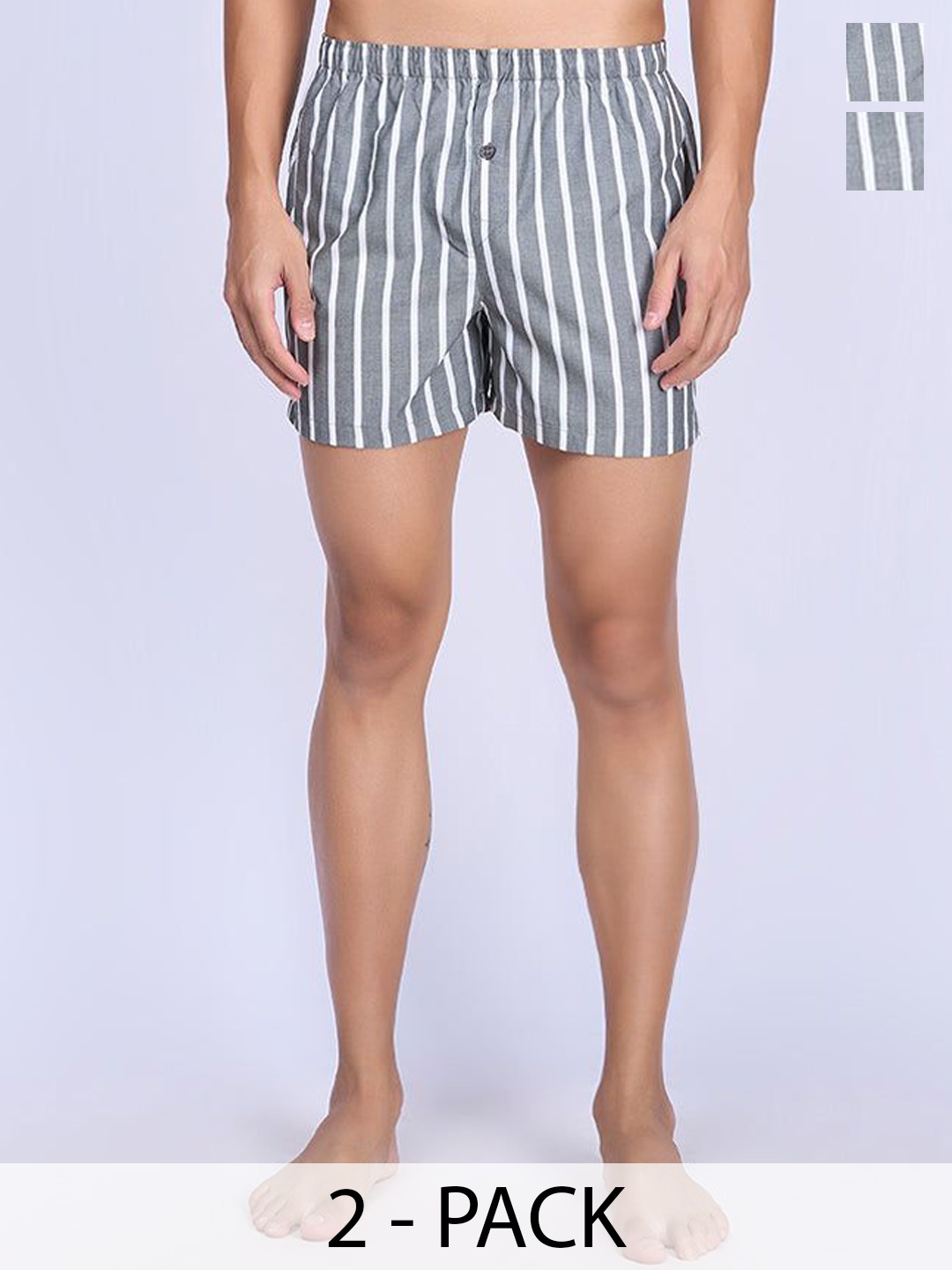 

Ramraj Pack Of 2 Cotton Striped Woven Boxers RAMSHORTS_WS22, Grey