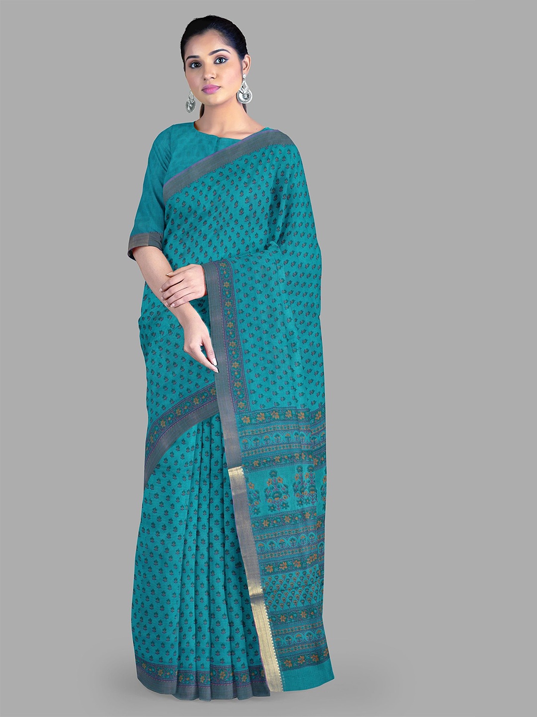 

The Chennai Silks Printed Chanderi Cotton Saree, Blue