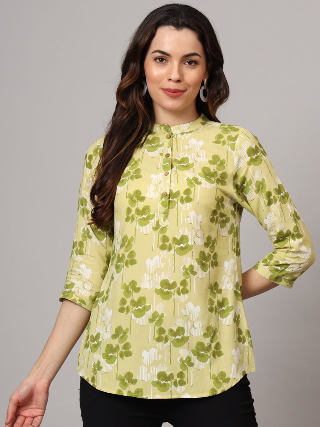 

Anouk Rustic Mandarin Collar Printed Tunic, Green