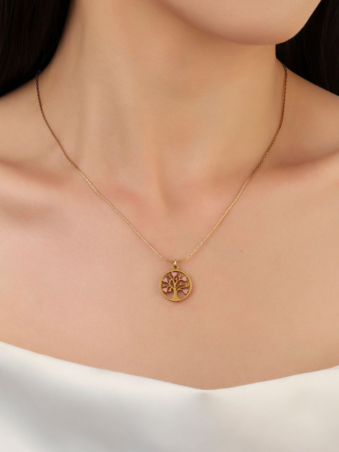 

SALTY Tree Of Life Round Shape Heart Pendant With Chains, Gold