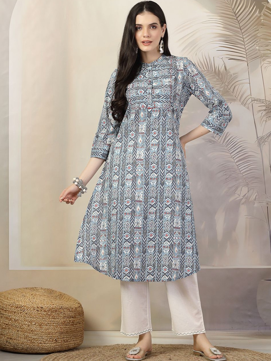

Nayam By Lakshita Geometric Printed Regular Kurta with Palazzos, Blue