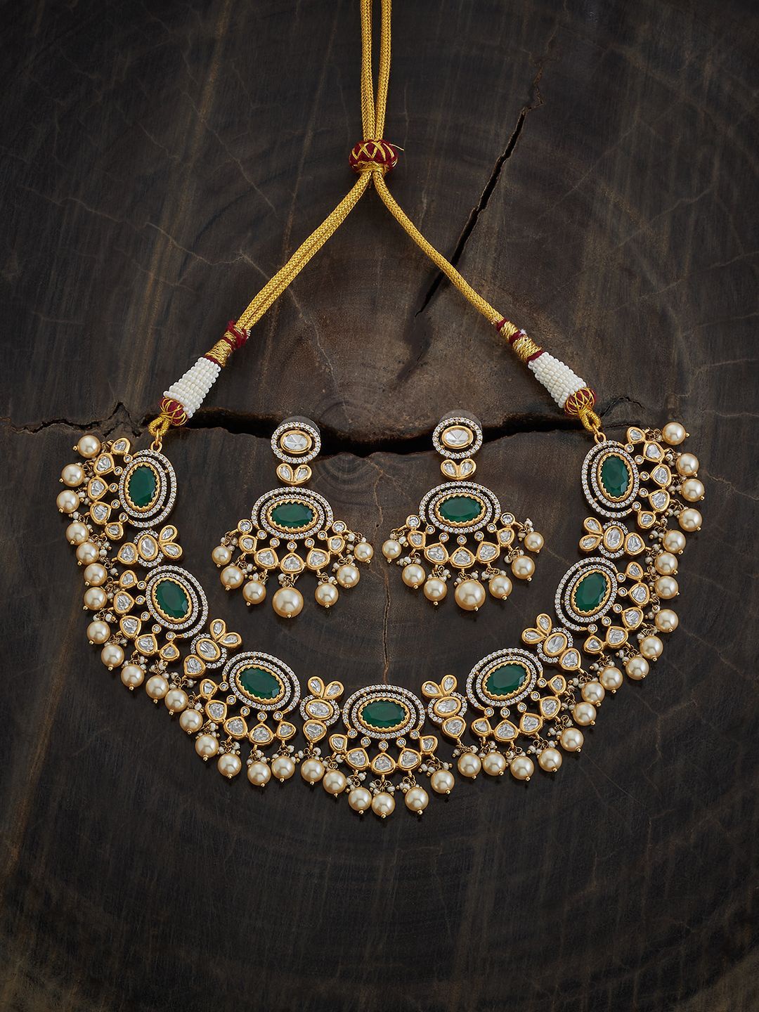 

Kushal's Fashion Jewellery Kundan-Studded & Beaded Jewellery Set, Gold