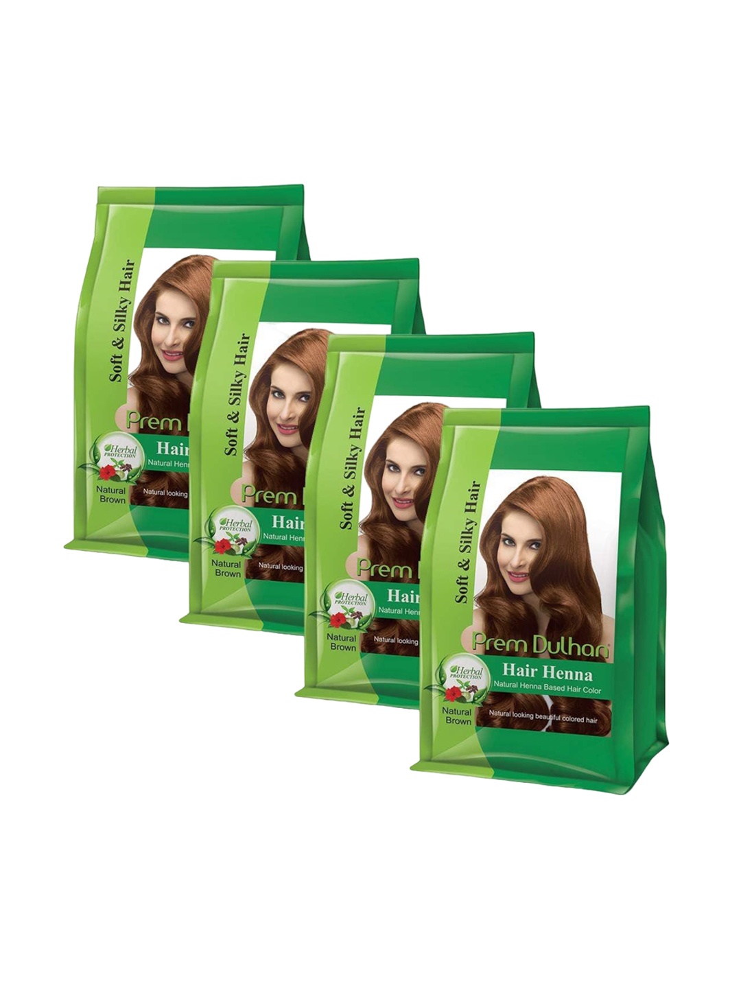 

Prem Dulhan Set Of 4 Natural Henna Based Hair Color 125g Each - Natural Brown, Green