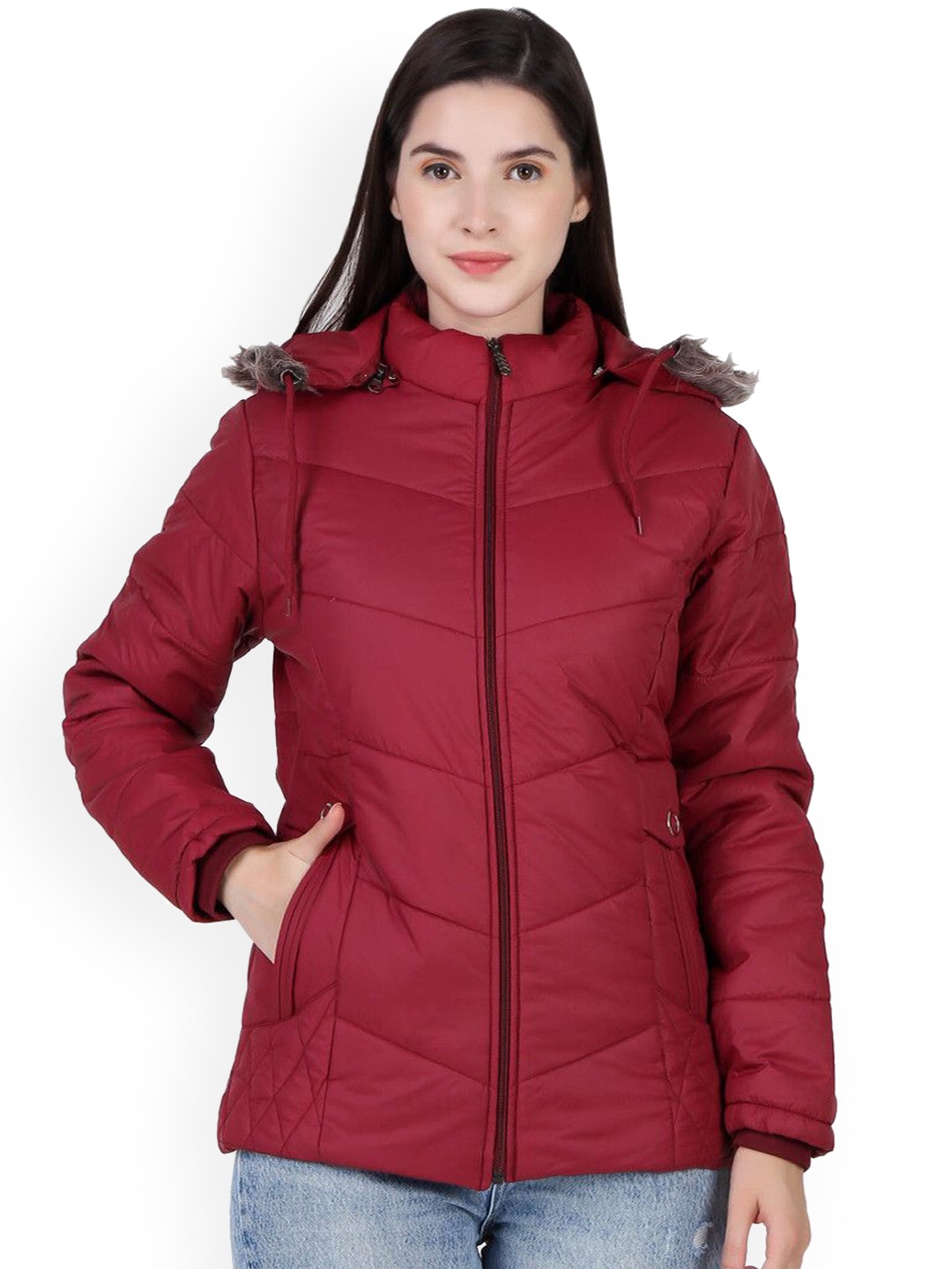 

PURPLEHUNT Women Floral Lightweight Longline Parka Jacket, Maroon