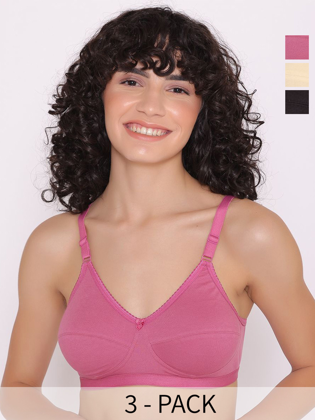 

INKURV Pack of 3 Full Coverage Cut and Sew Push-Up bra, Pink