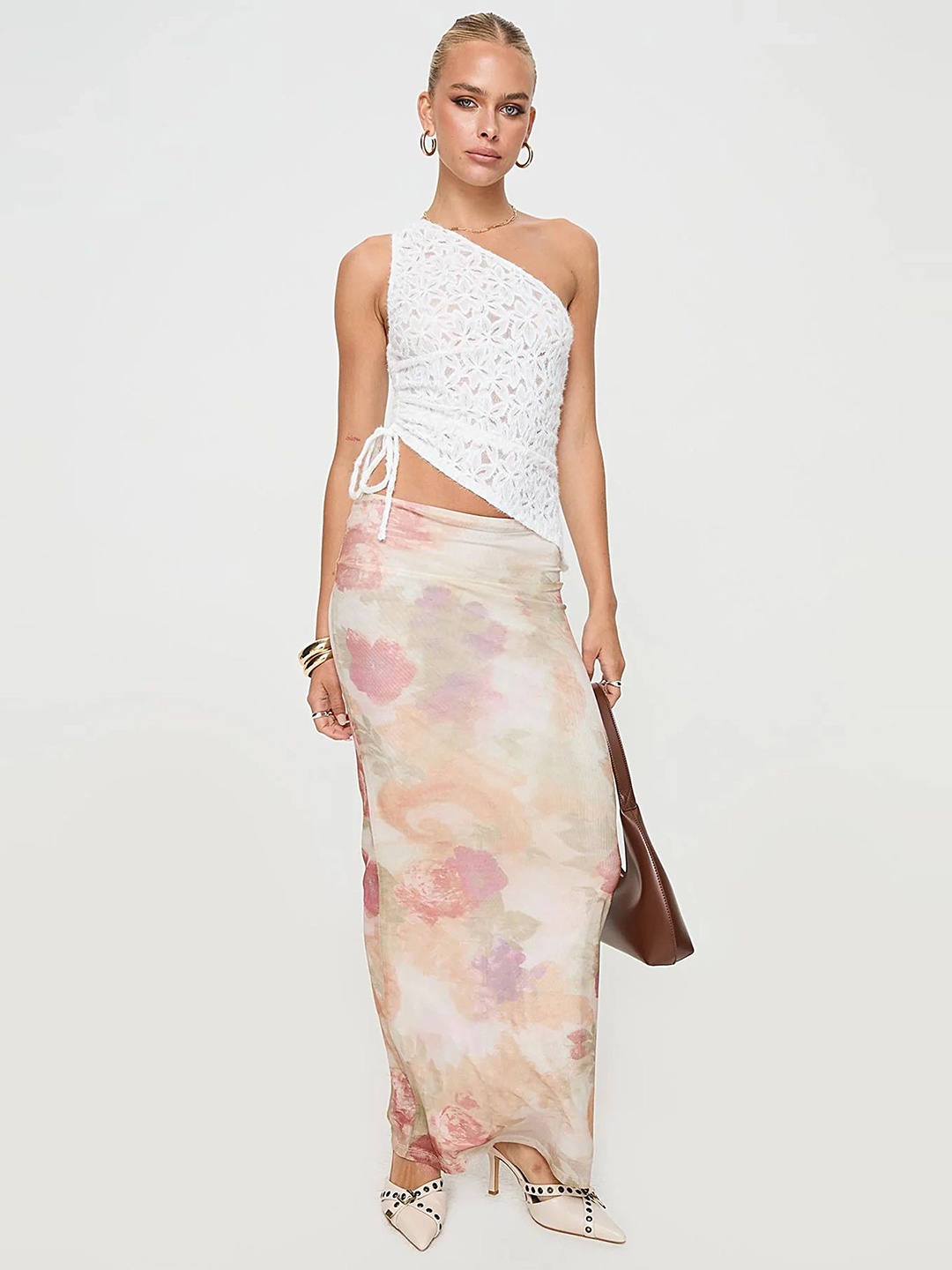 

LULU & SKY One Shoulder Maxi Longline Top, White