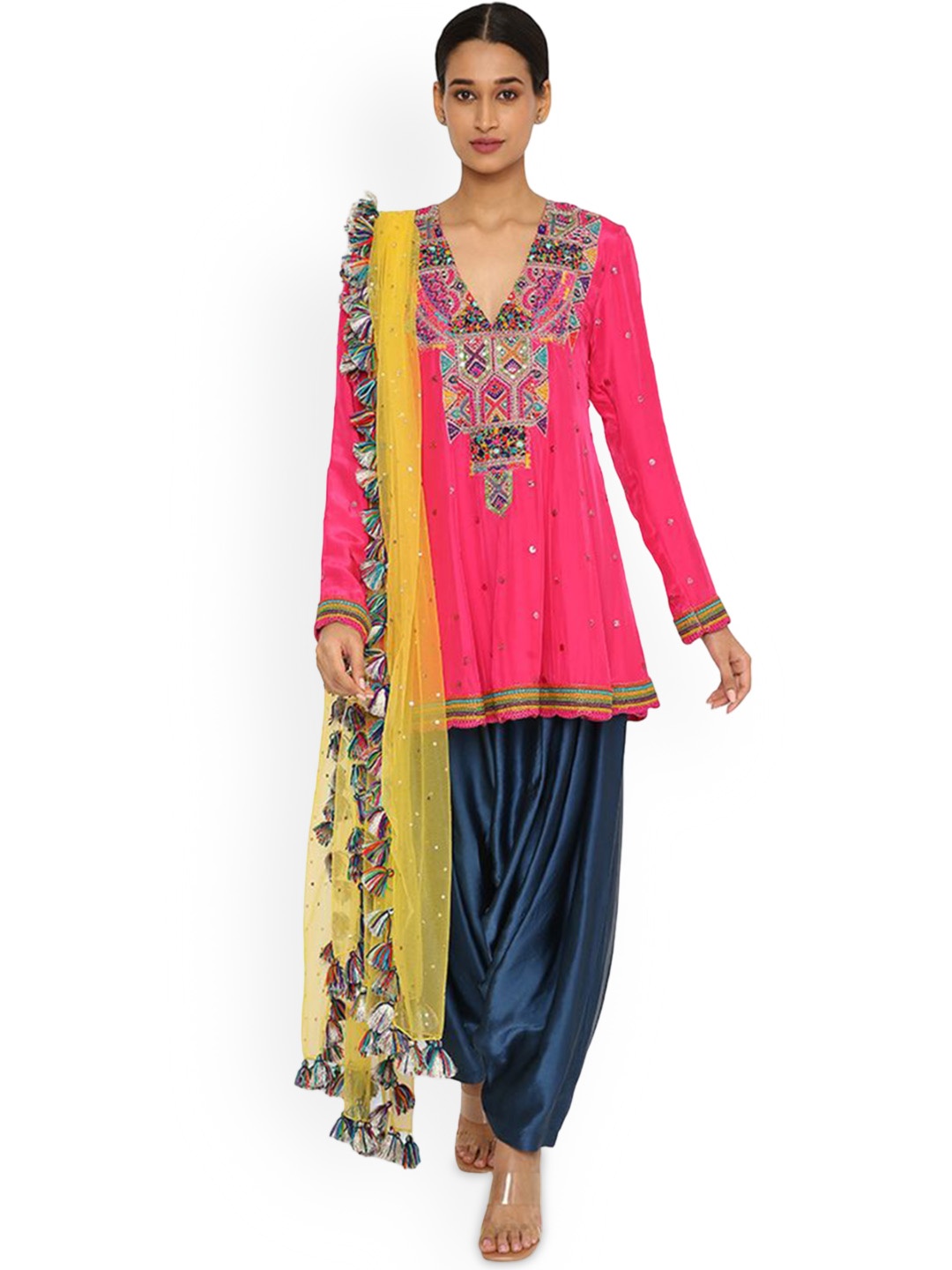 

Payal Singhal Floral Embroidered Regular A-Line Kurti with Dhoti Pants & Dupatta, Blue