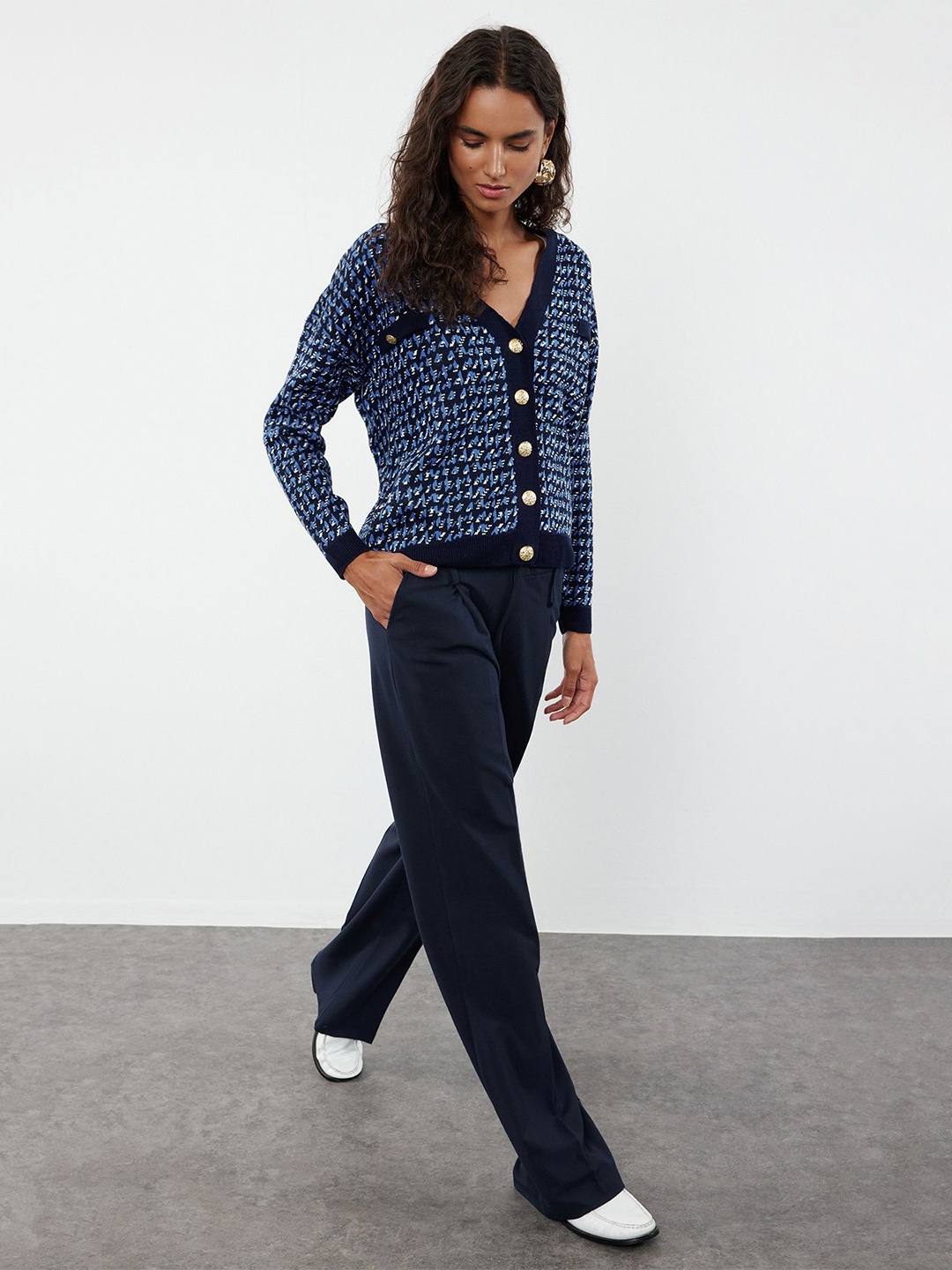 

Trendyol Women Printed Cardigan, Blue