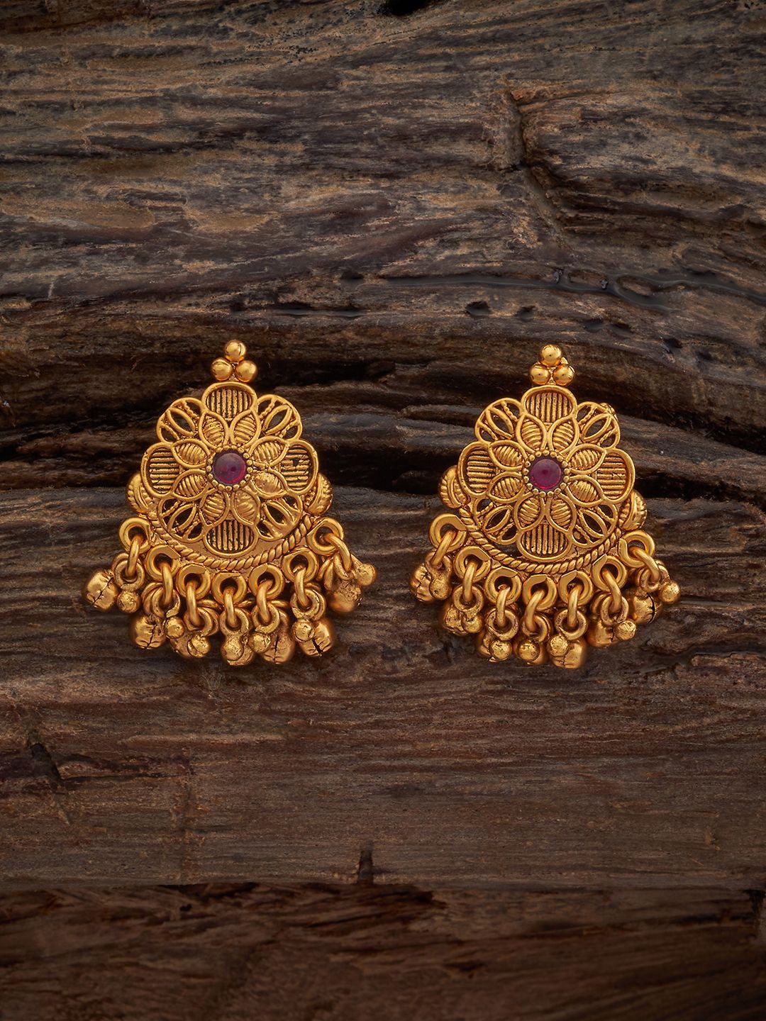 

Kushal's Fashion Jewellery Ruby Gold-Plated Floral Studs