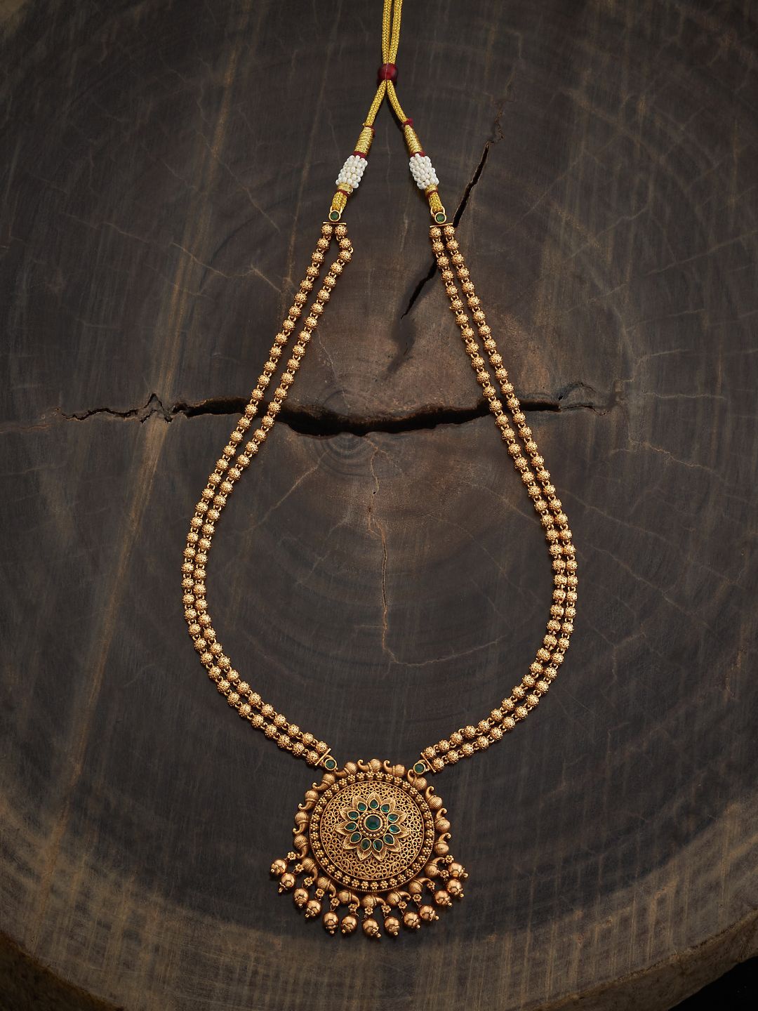 

Kushal's Fashion Jewellery Gold-Plated Stone Studded & Beaded Antique Necklace