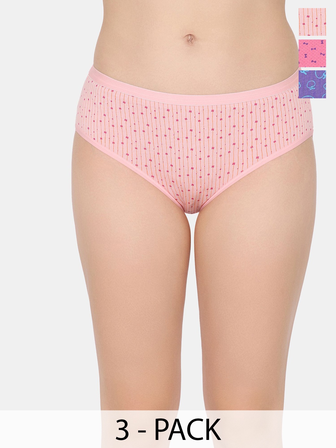 

Rosaline by Zivame Women Pack Of 3 Assorted Hipster Briefs, Pink