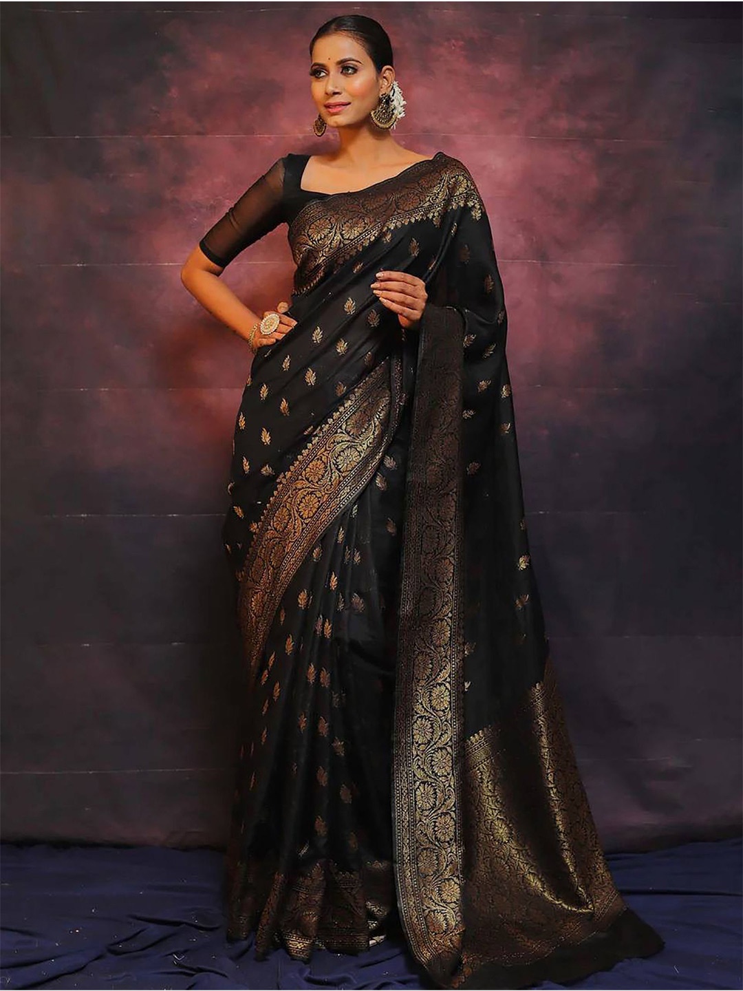 

BerMondsey Woven Design Zari Banarasi Saree, Black