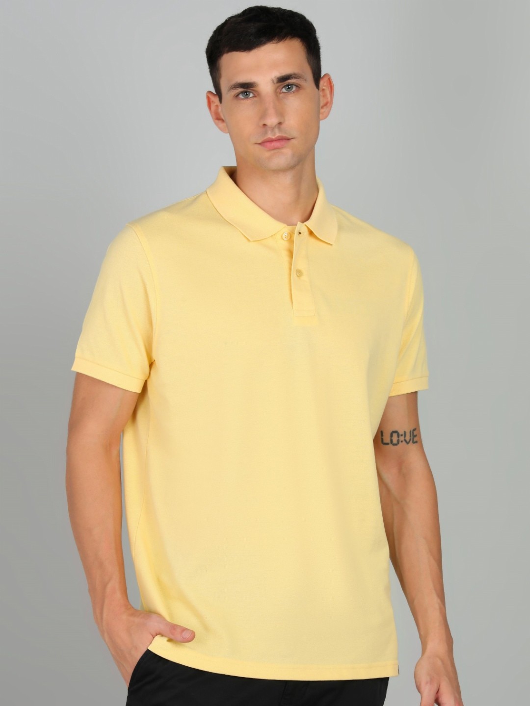 

Alan Jones Men Solid Polo Collar Cotton T-shirt, Yellow