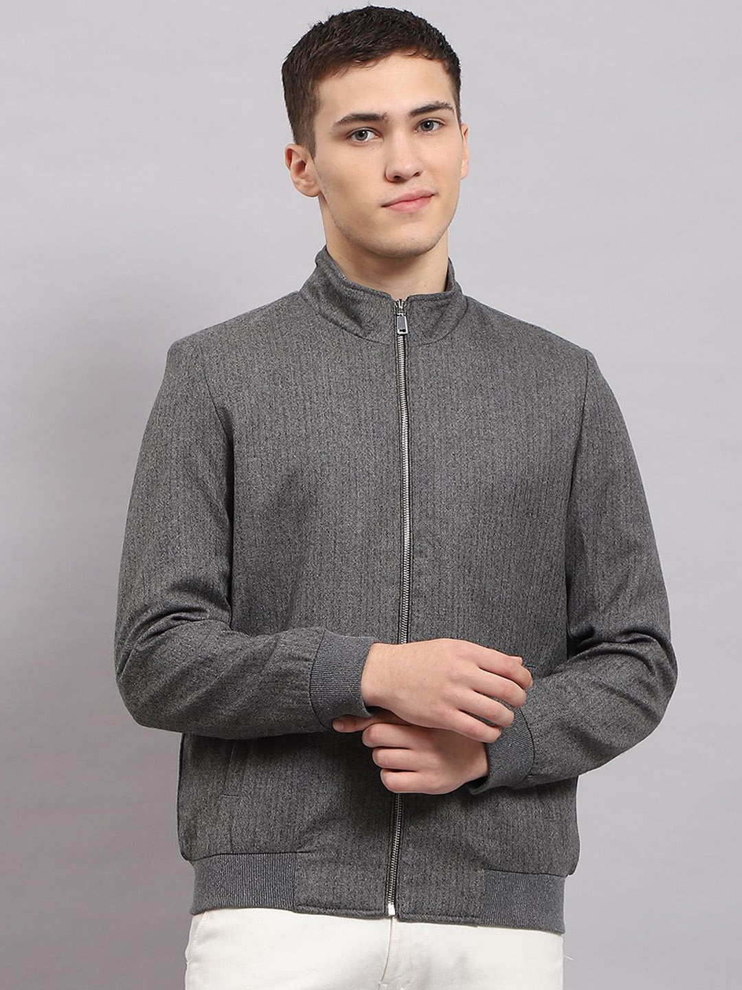 

Monte Carlo Men Self Design Jacket, Grey