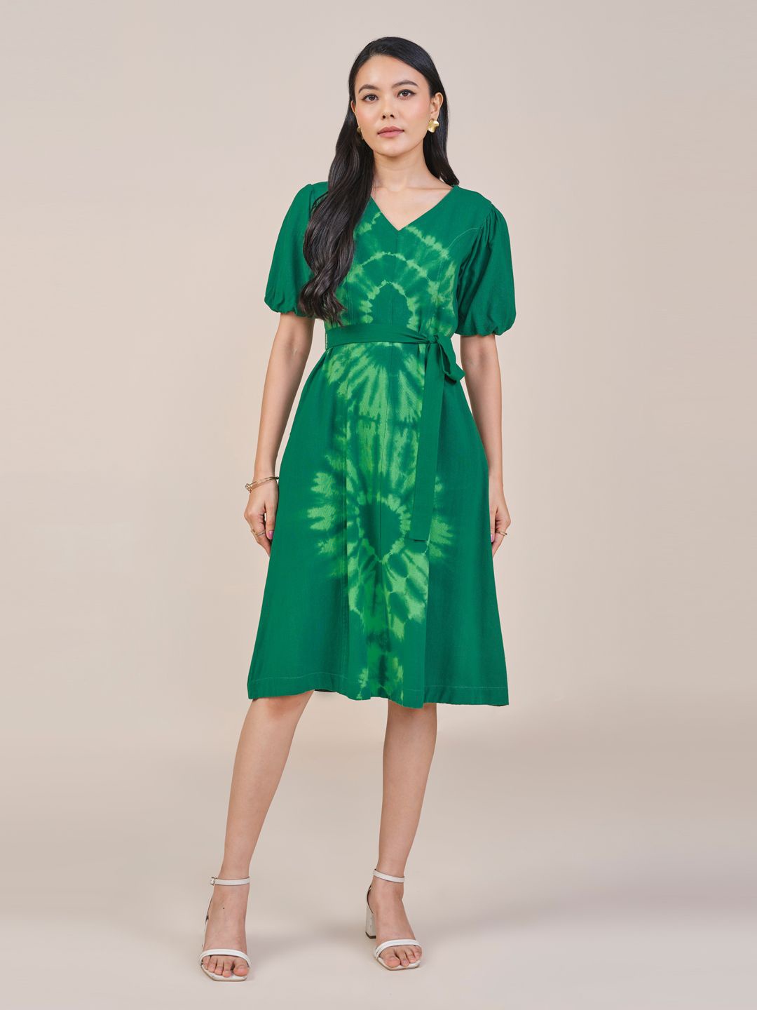 

AND Floral Print Fit & Flare Dress, Green