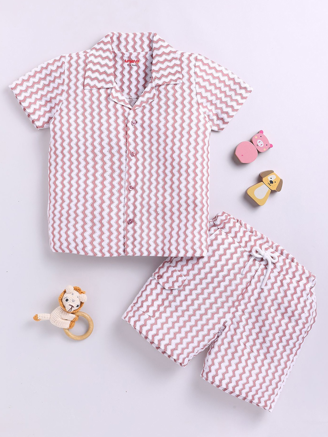 

MIMINO Boys Chevron Printed Pure Cotton Shirt with Shorts, Pink