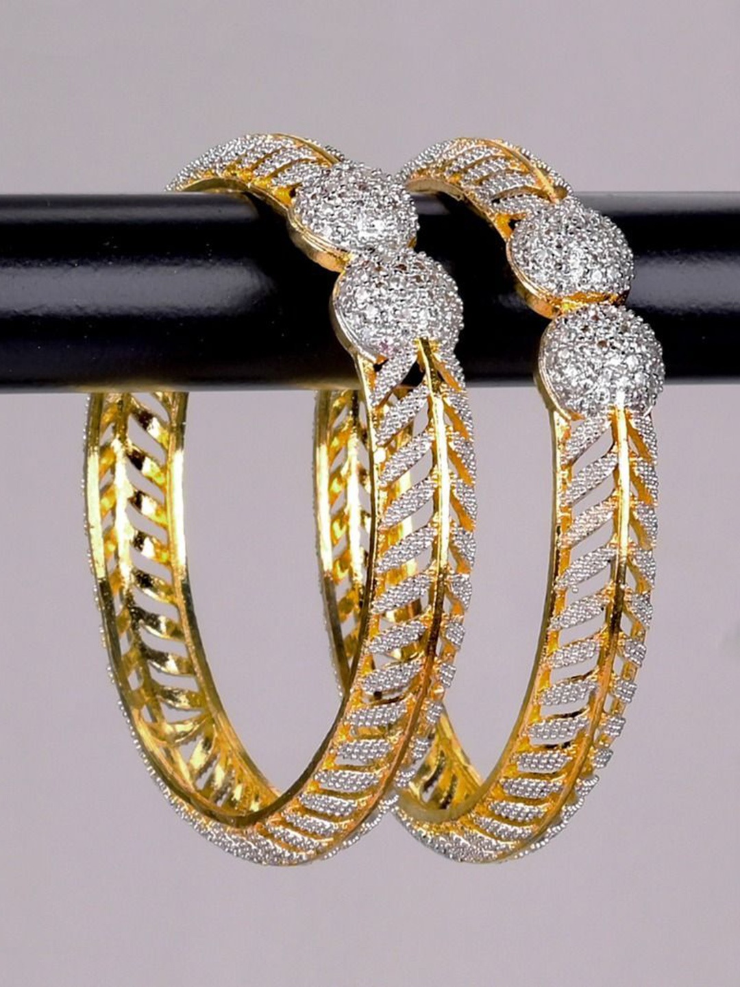 

Zevarly Set Of 2 Gold-Plated American Diamond Studded Bangles