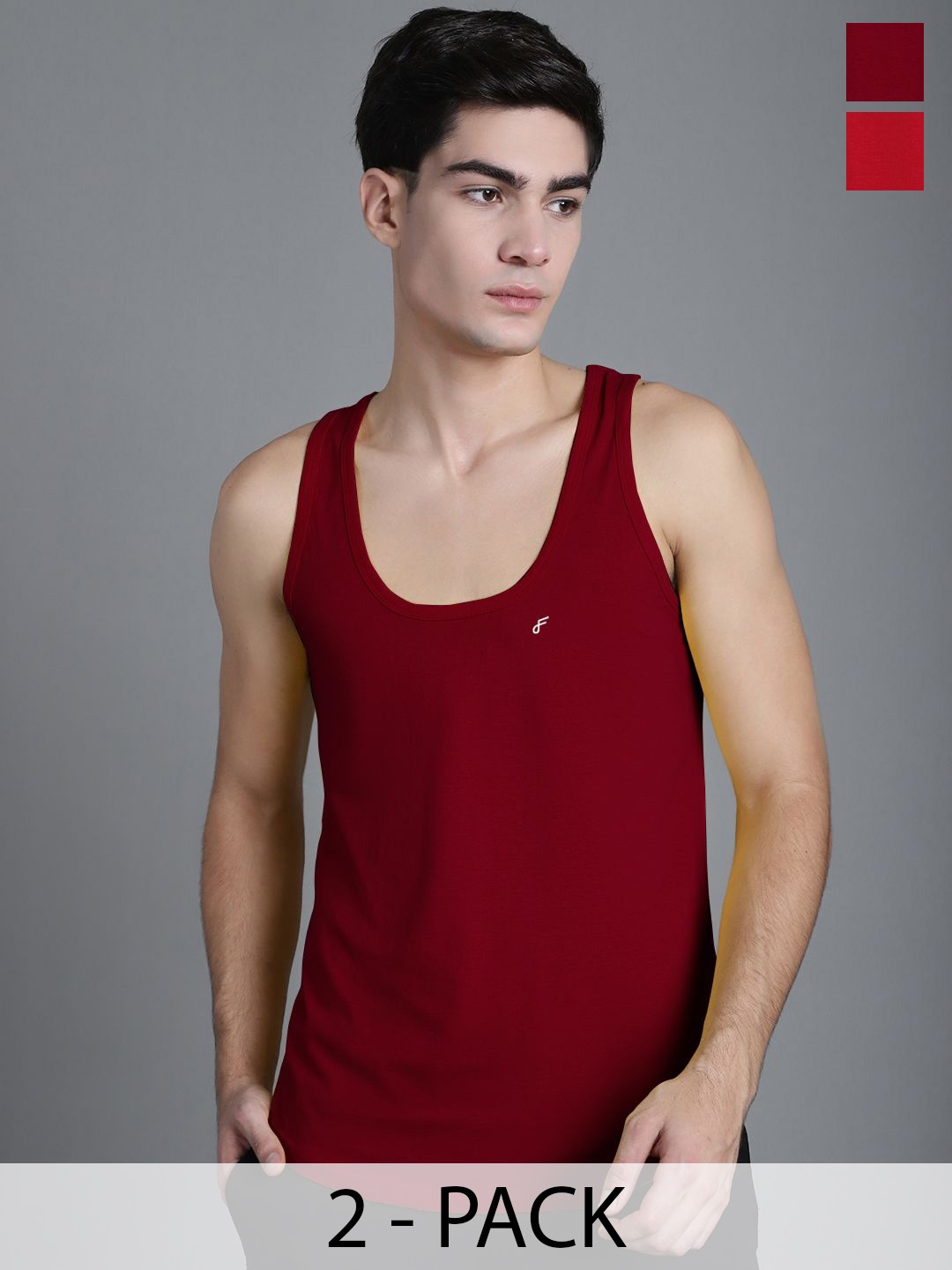 

FBAR Pack Of 2 Cotton Anti-Bacterial Innerwear Vests FBC-03-14, Red