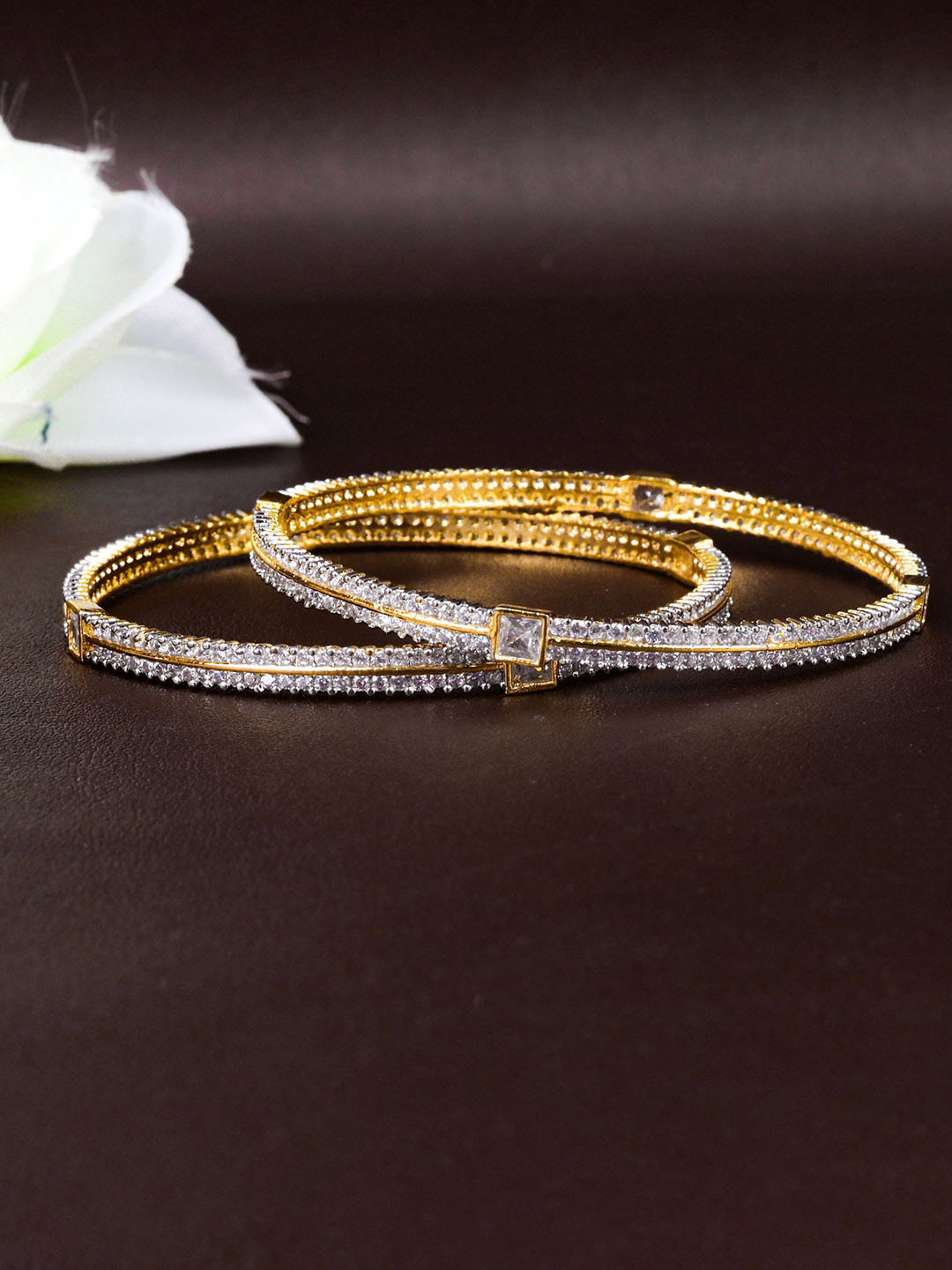 

Zevarly Set Of 2 Gold-Plated American Diamond Studded Bangles