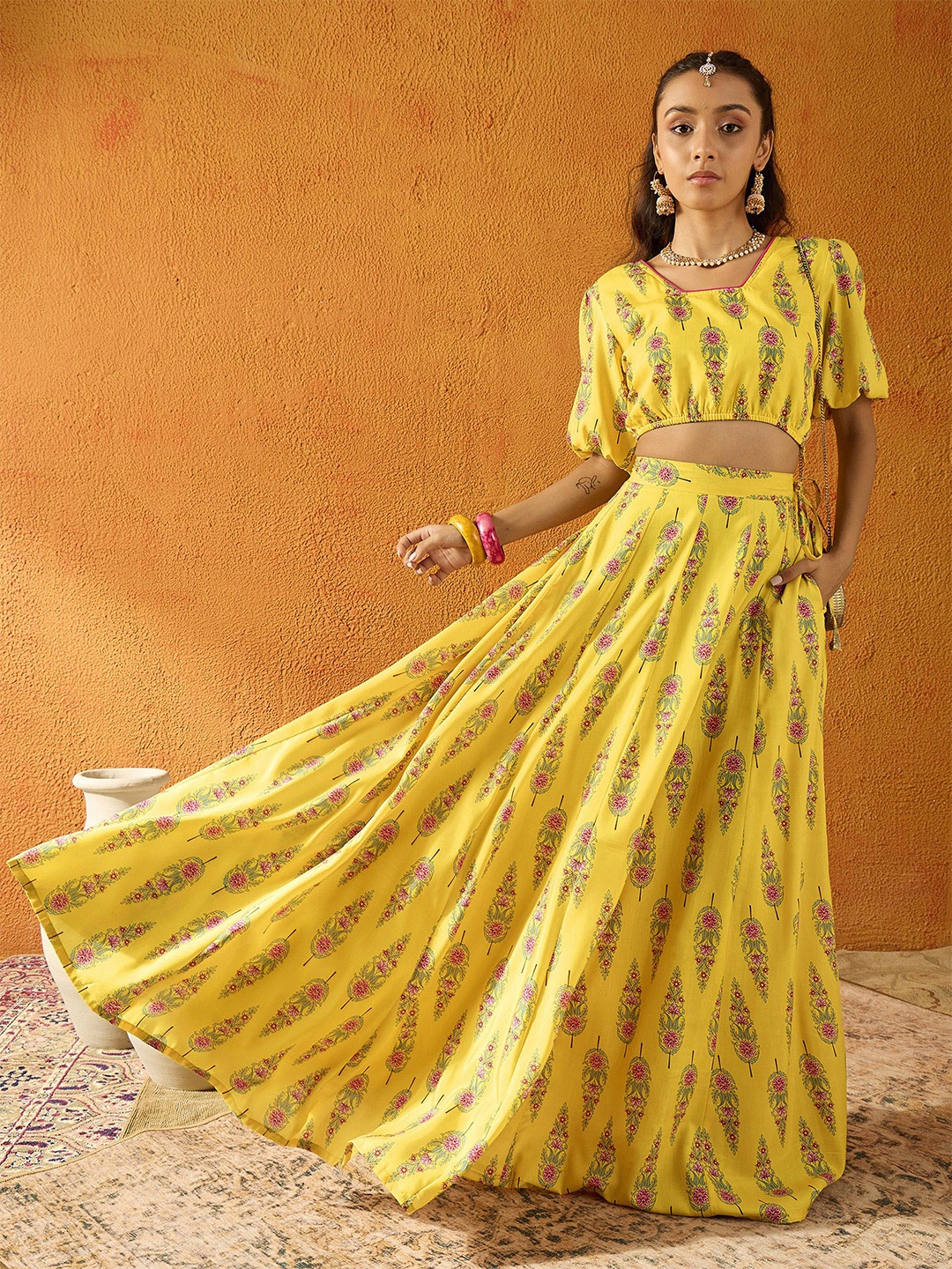 

Noh.Voh - SASSAFRAS Kids Girls Printed Ready to Wear Lehenga & Choli, Yellow