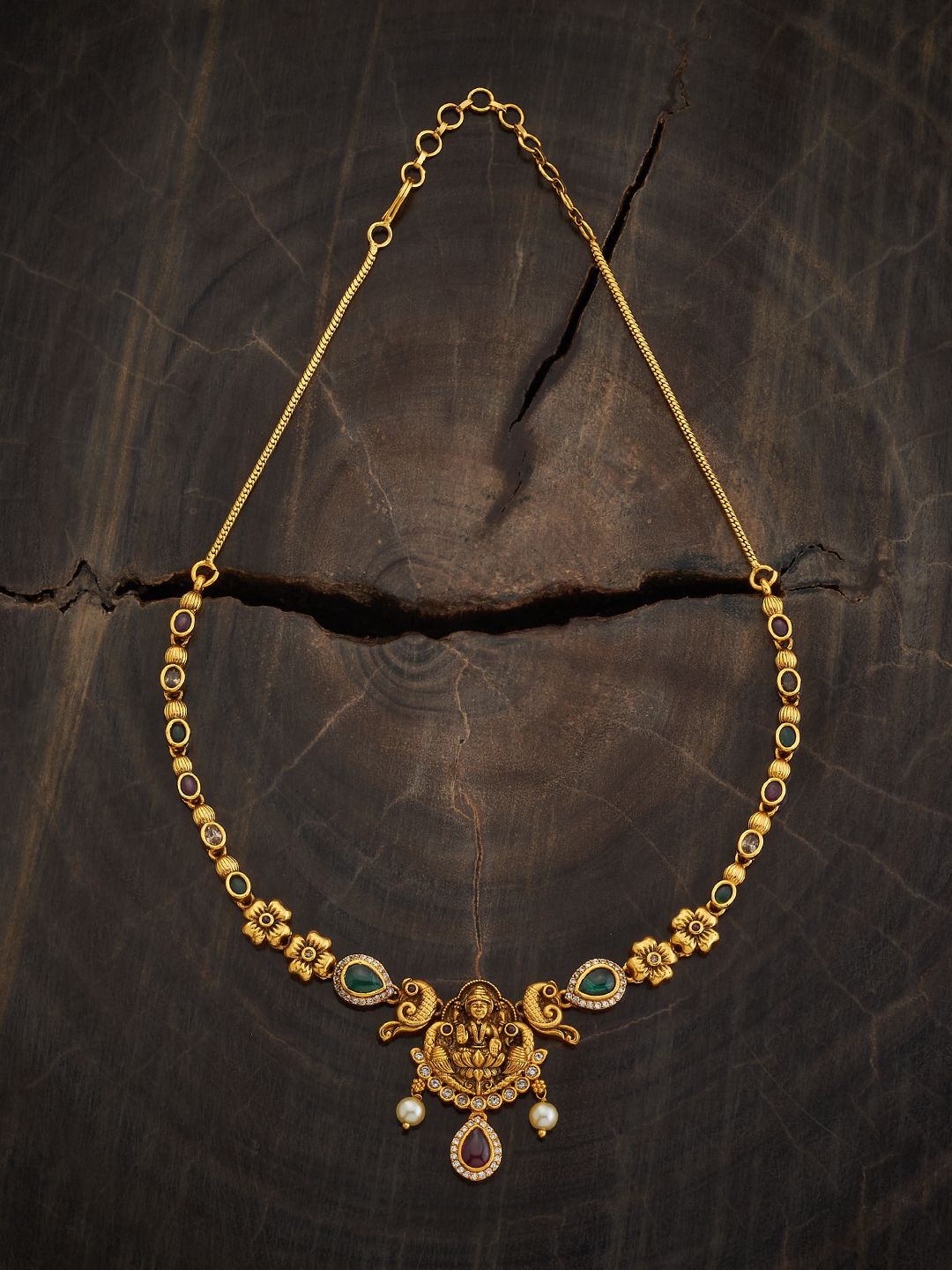 

Kushal's Fashion Jewellery Gold-Plated Stone Studded & Beaded Antique Necklace