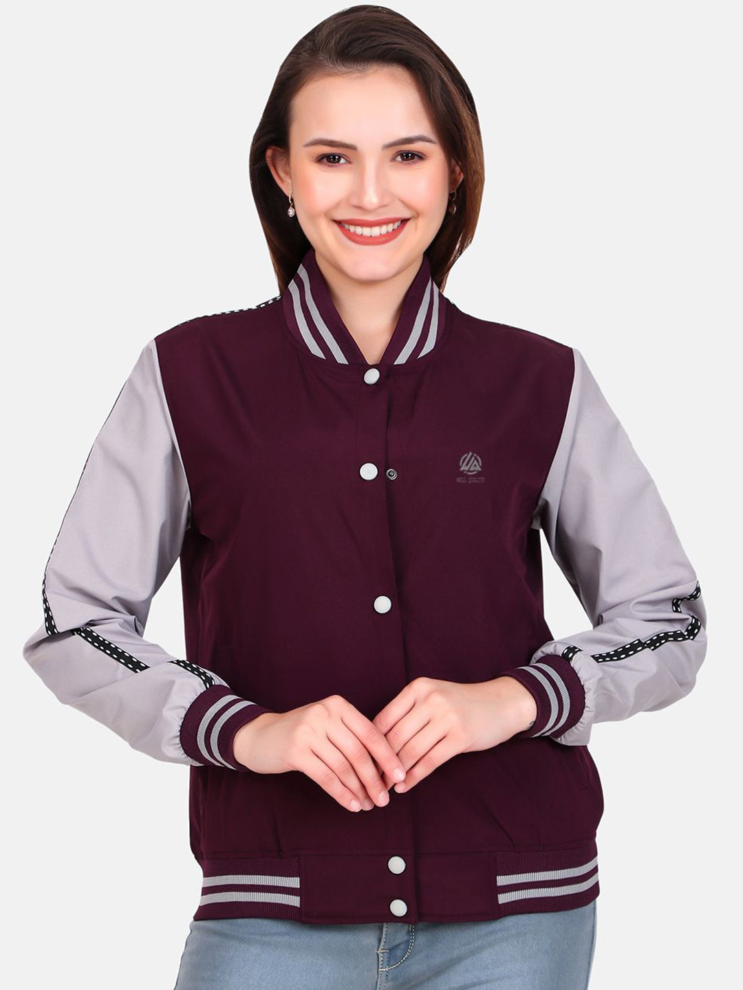 

WELL QUALITY Women Colourblocked Windcheater Training or Gym Sporty Jacket with Embroidered, Maroon