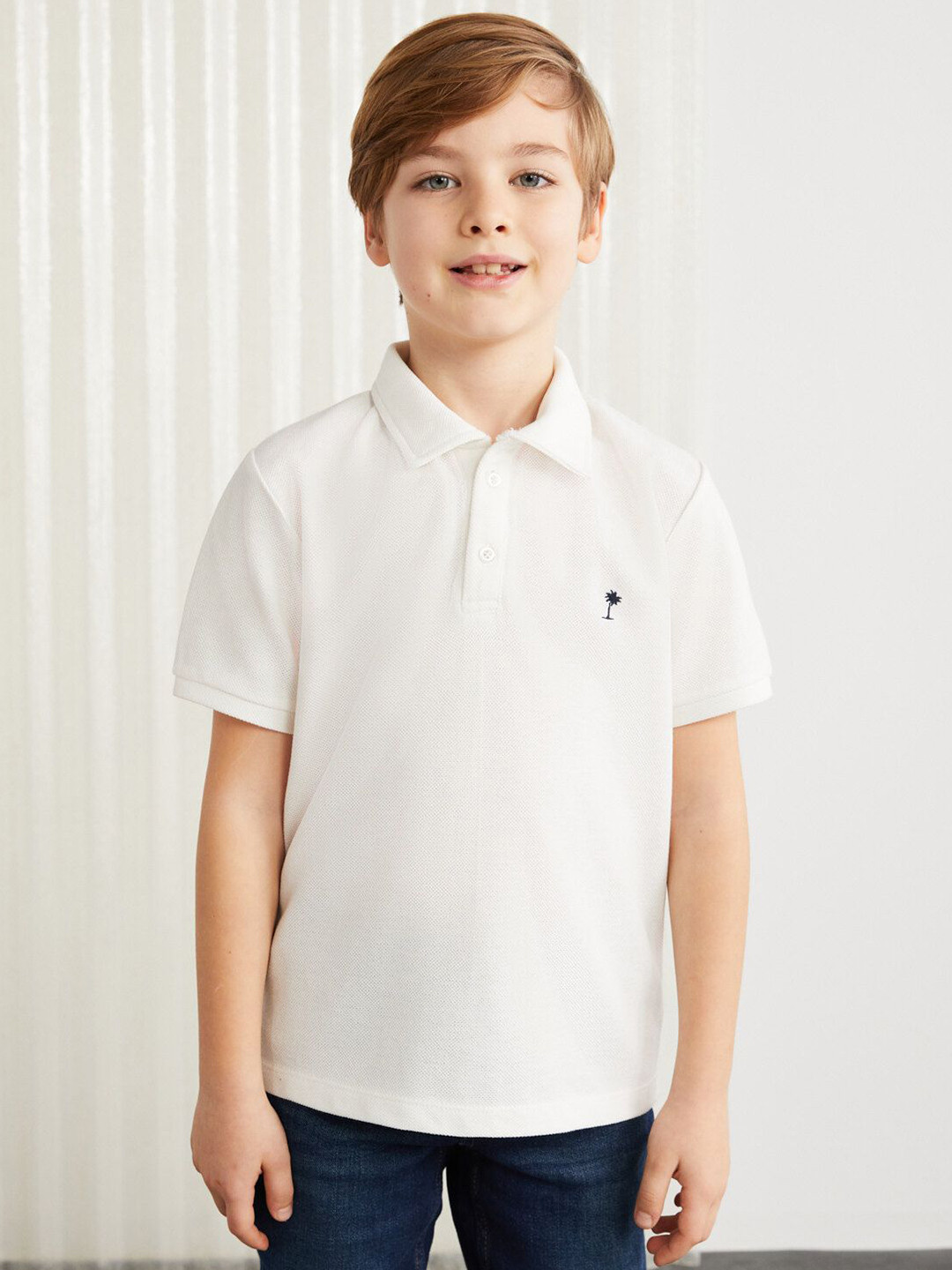 

GRIMELANGE Boys Solid Polo Collar Cotton T-shirt, White