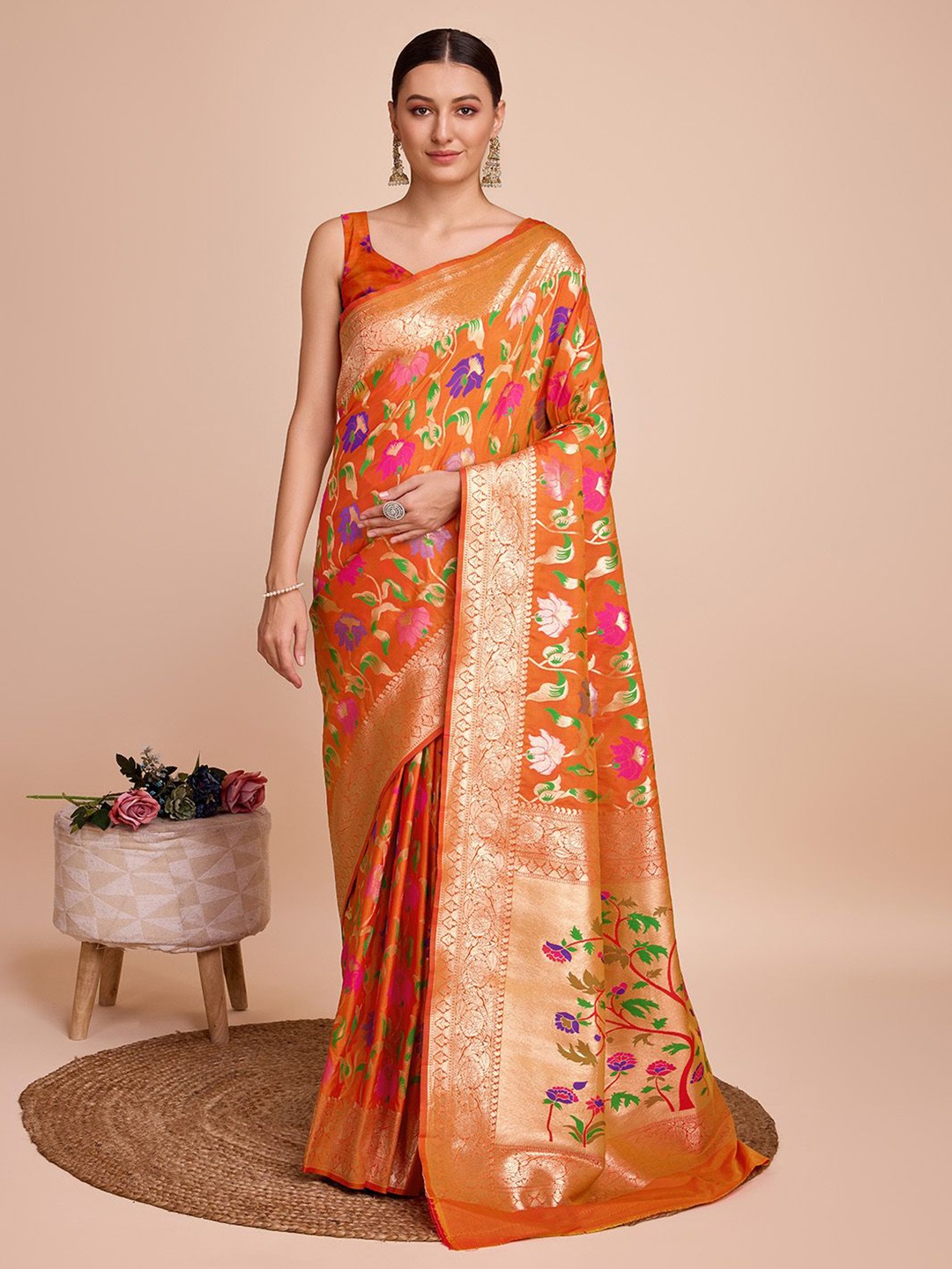 

Kriyansh Woven Design Zari Paithani Saree, Orange