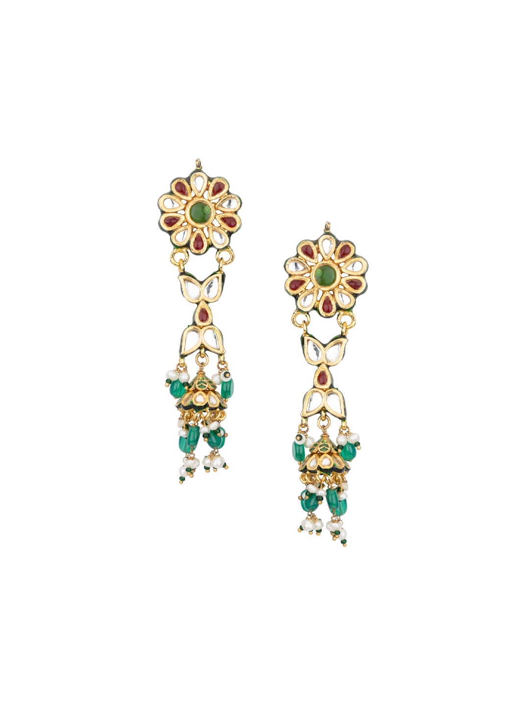 

Vivinia by Vidhi Gold-Plated Kundan Studded & Beaded Drop Earrings