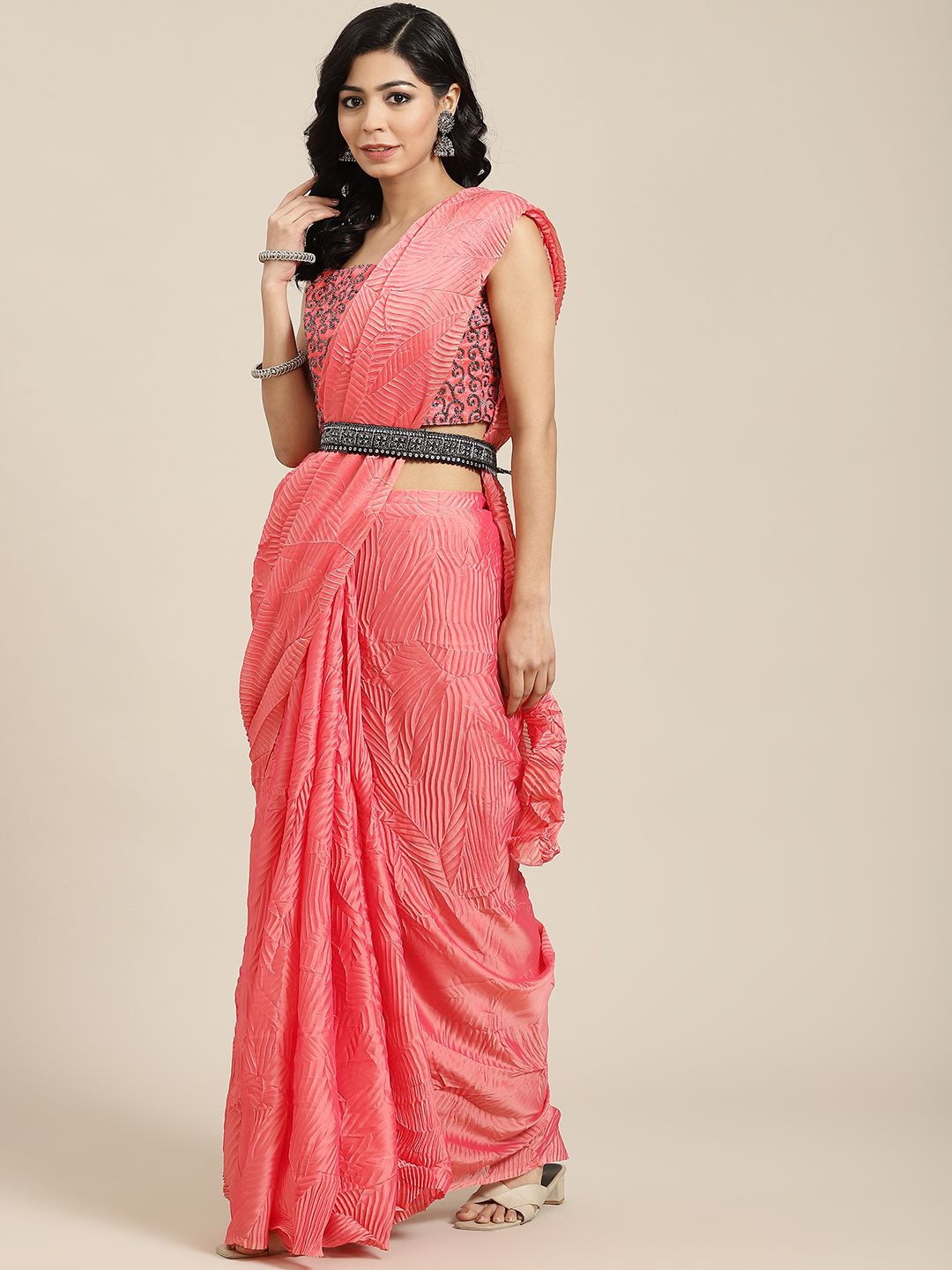 

KALINI Striped Party Wear Designer Saree, Pink